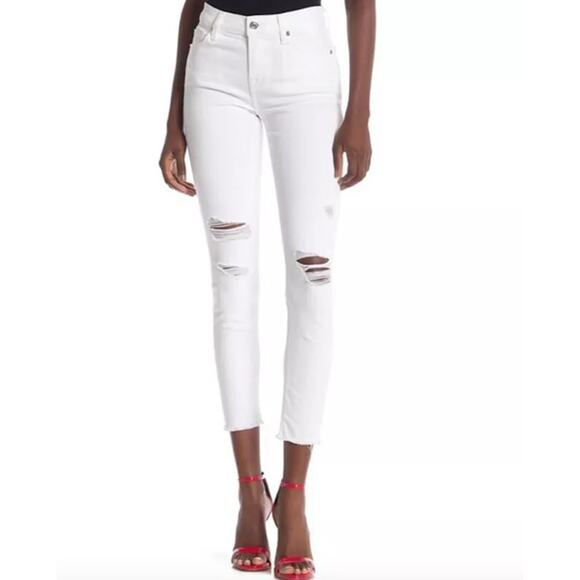 7 For All Mankind White Distressed Raw Hem Gwenevere Jeans 30 - Picture 1 of 16